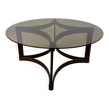 Antique rosewood coffee table with glass top designed by Ingmar Relling for Westnofa, vintage 70s
