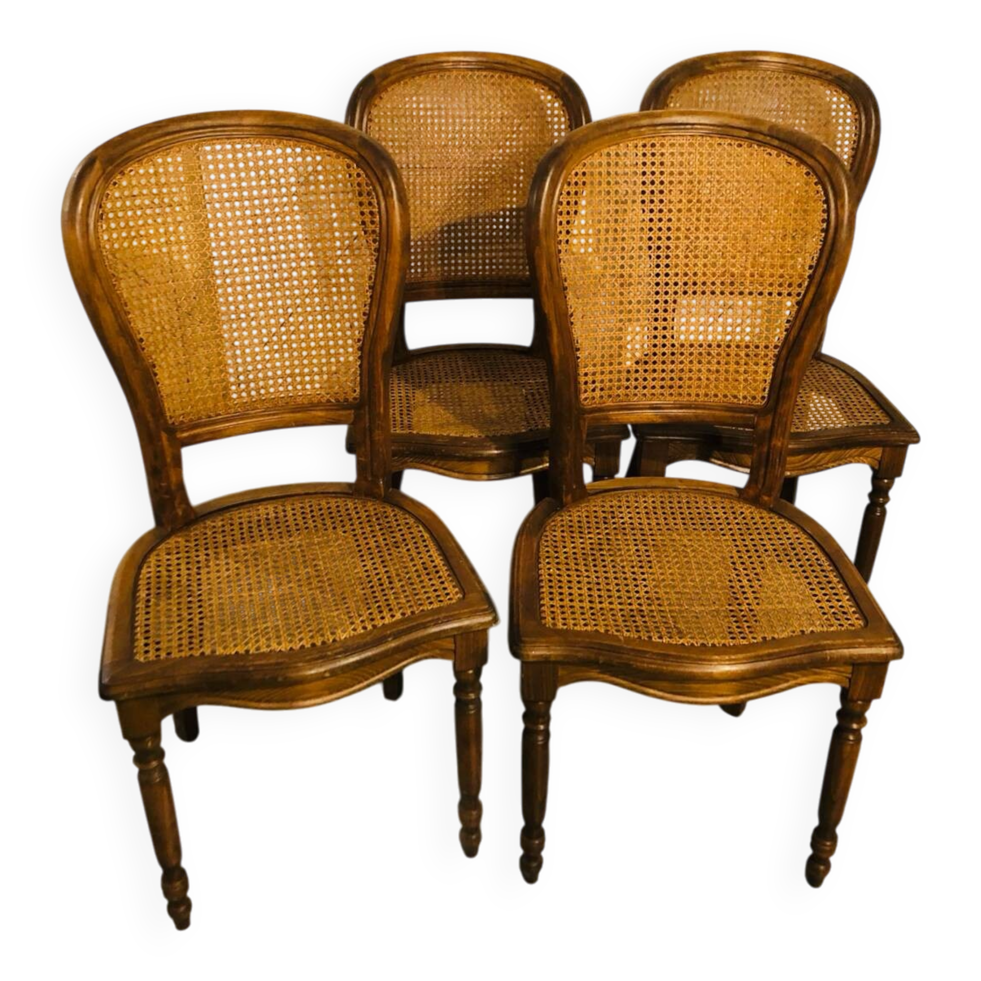 Set of 4 caned medallion chairs in Louis XVI style - Excellent condition - Oak