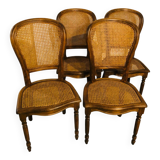 Set of 4 caned medallion chairs in Louis XVI style - Excellent condition - Oak