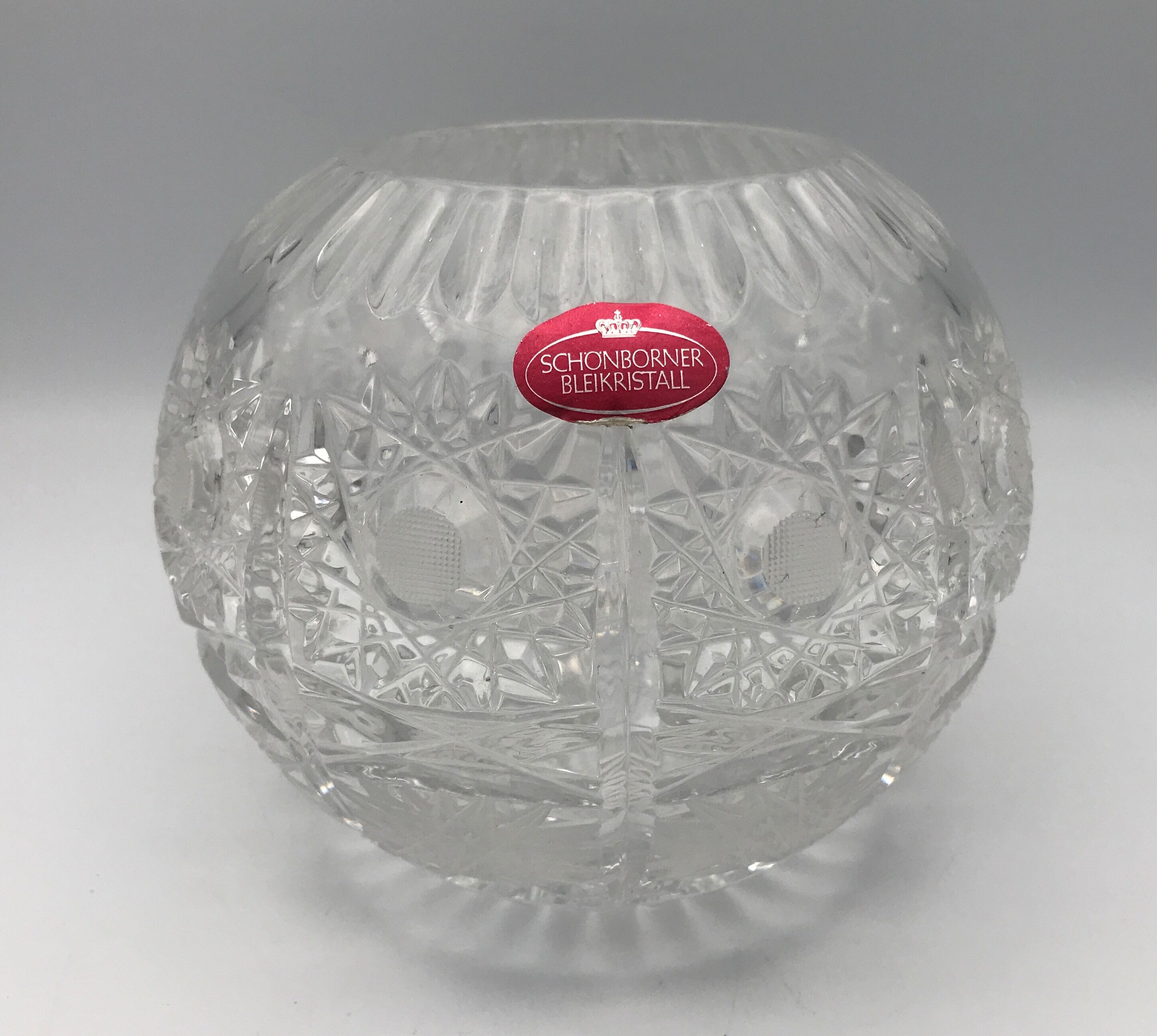 Vase crystal ball schonborner bleikristall germany floral motifs
