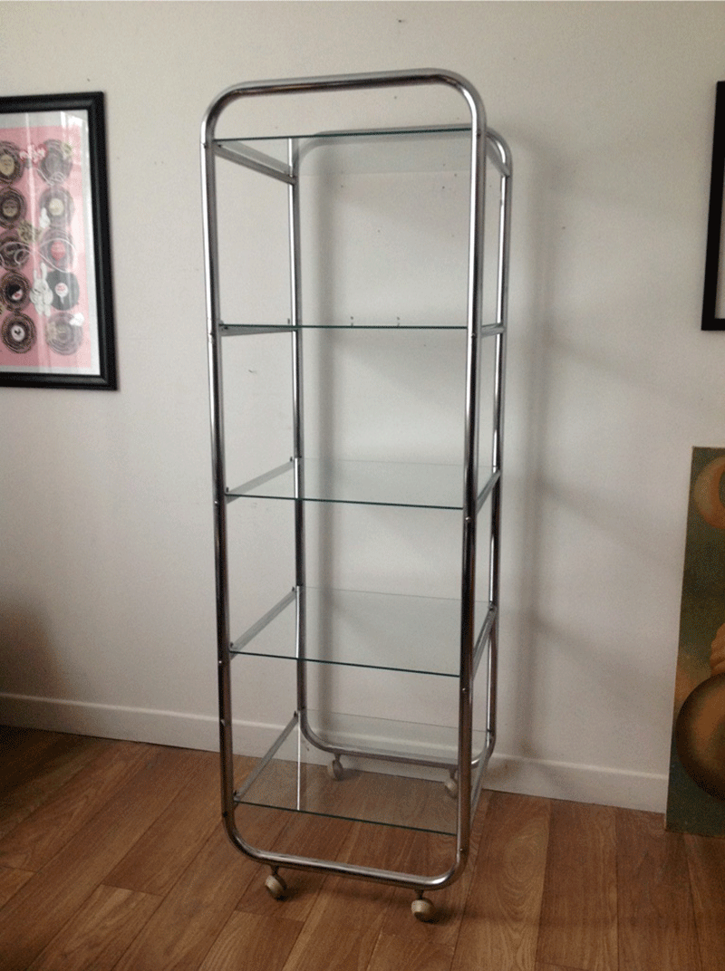 Chrome and glass shelves