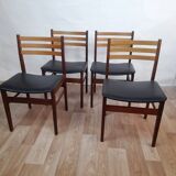 Set of 4 Scandinavian chairs in teak and black leatherette – Denmark 1960