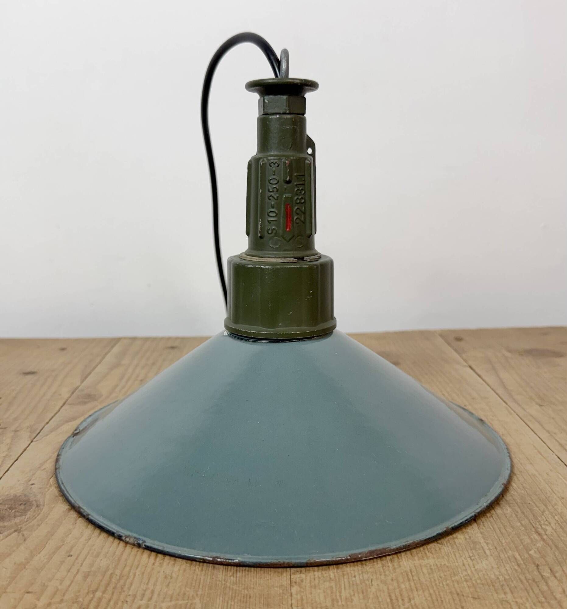 Industrial Petrol Enamel Military Pendant Lamp with Cast Aluminium Top