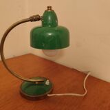 Vintage Scandinavian Art Deco desk lamp from the 40s, golden brass, retro, moon shape, swan neck