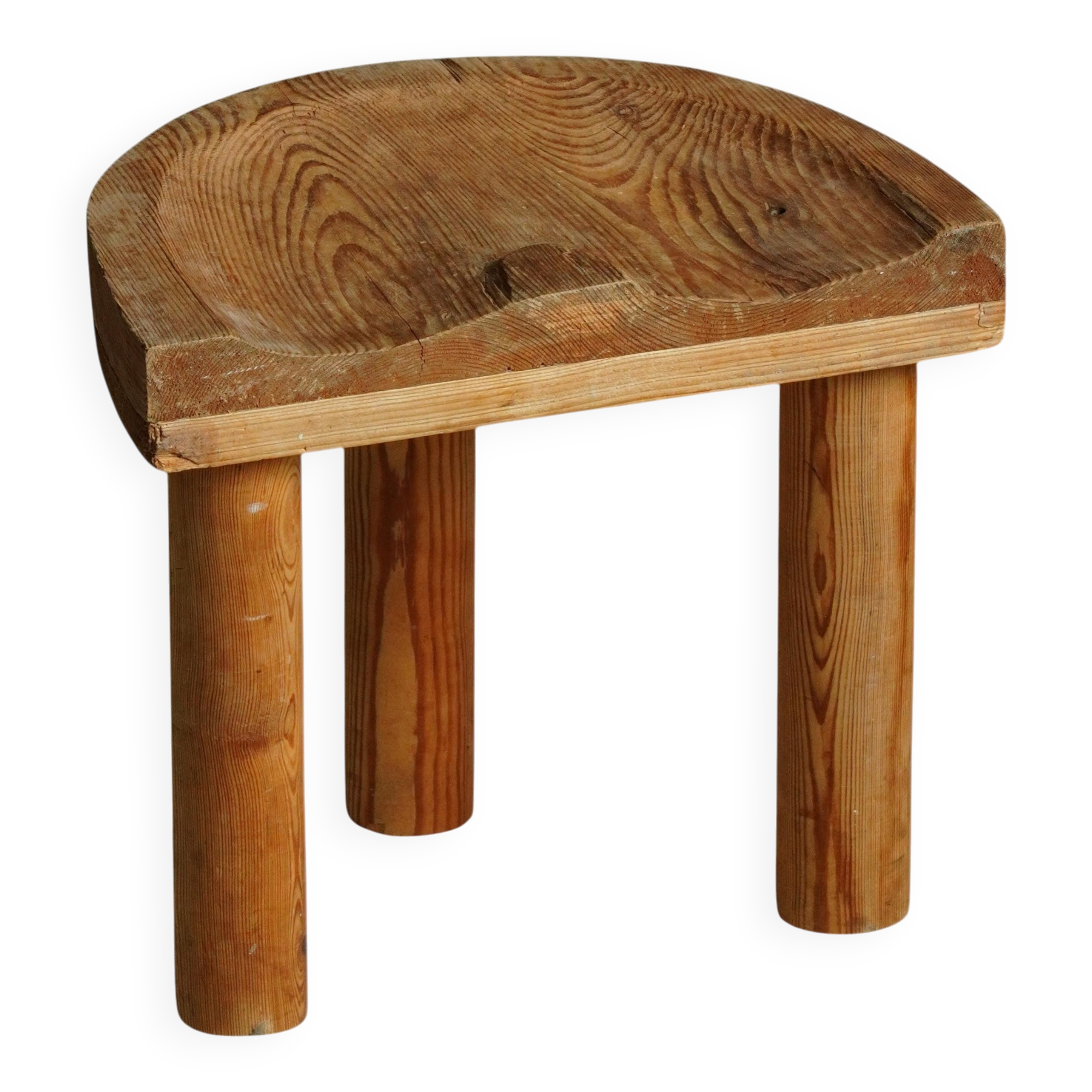 Carved pine stool, Swedish folk art, mid-20th century, 1950s.