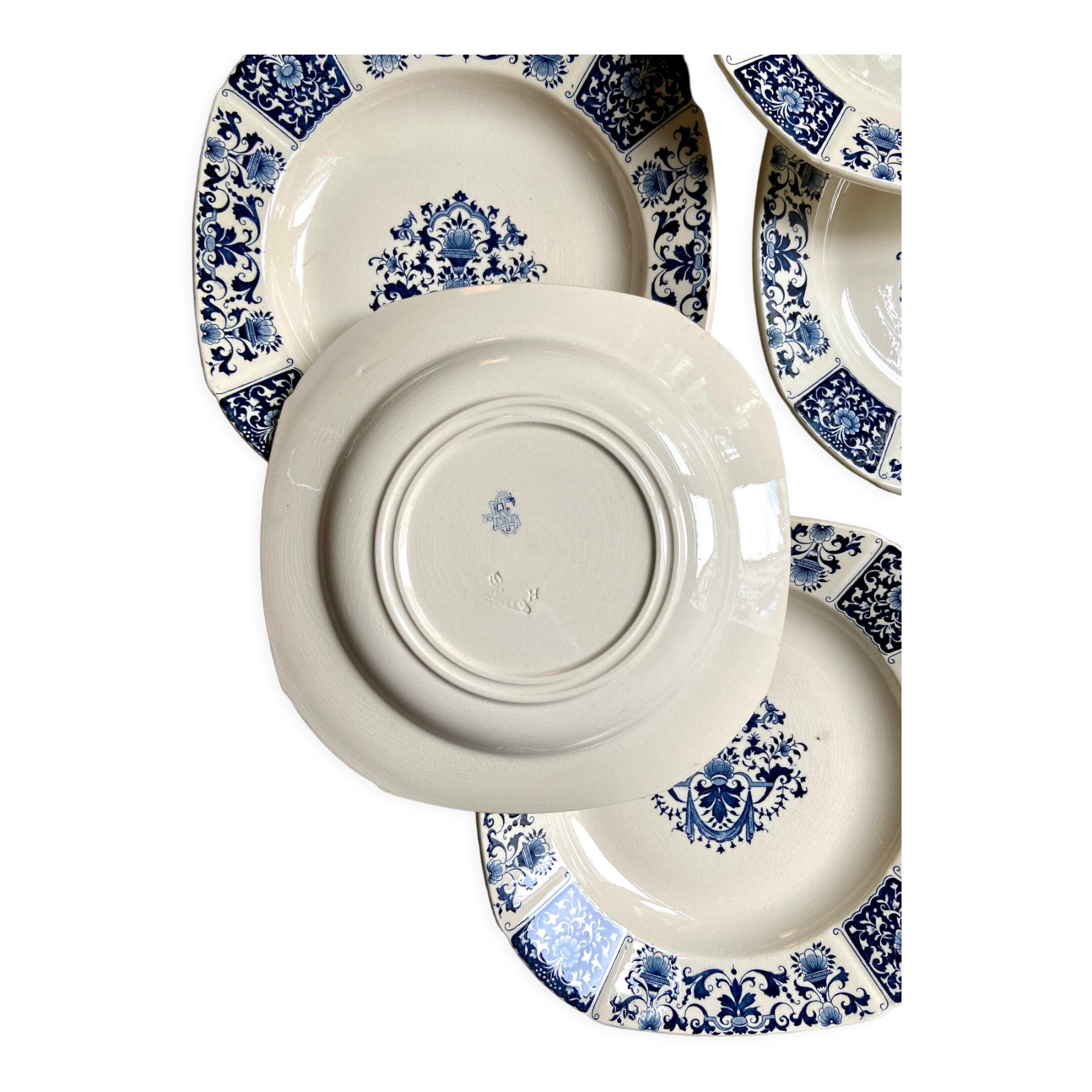 6 Gien hollow plates in iron earth, service "Blue Ibis" late nineteenth century