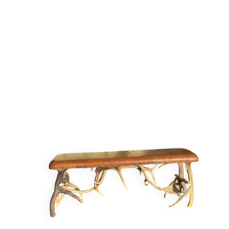 Black Forest bench made of leather and deer and elk antlers