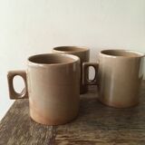 Lot of three cups or mugs stoneware of great fire of Brenne, France