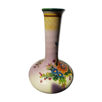 Ancient ceramic vase enamels decor flowers made in italy vintage