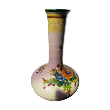 Ancient ceramic vase enamels decor flowers made in italy vintage