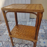 Desserte vintage en rotin tressé