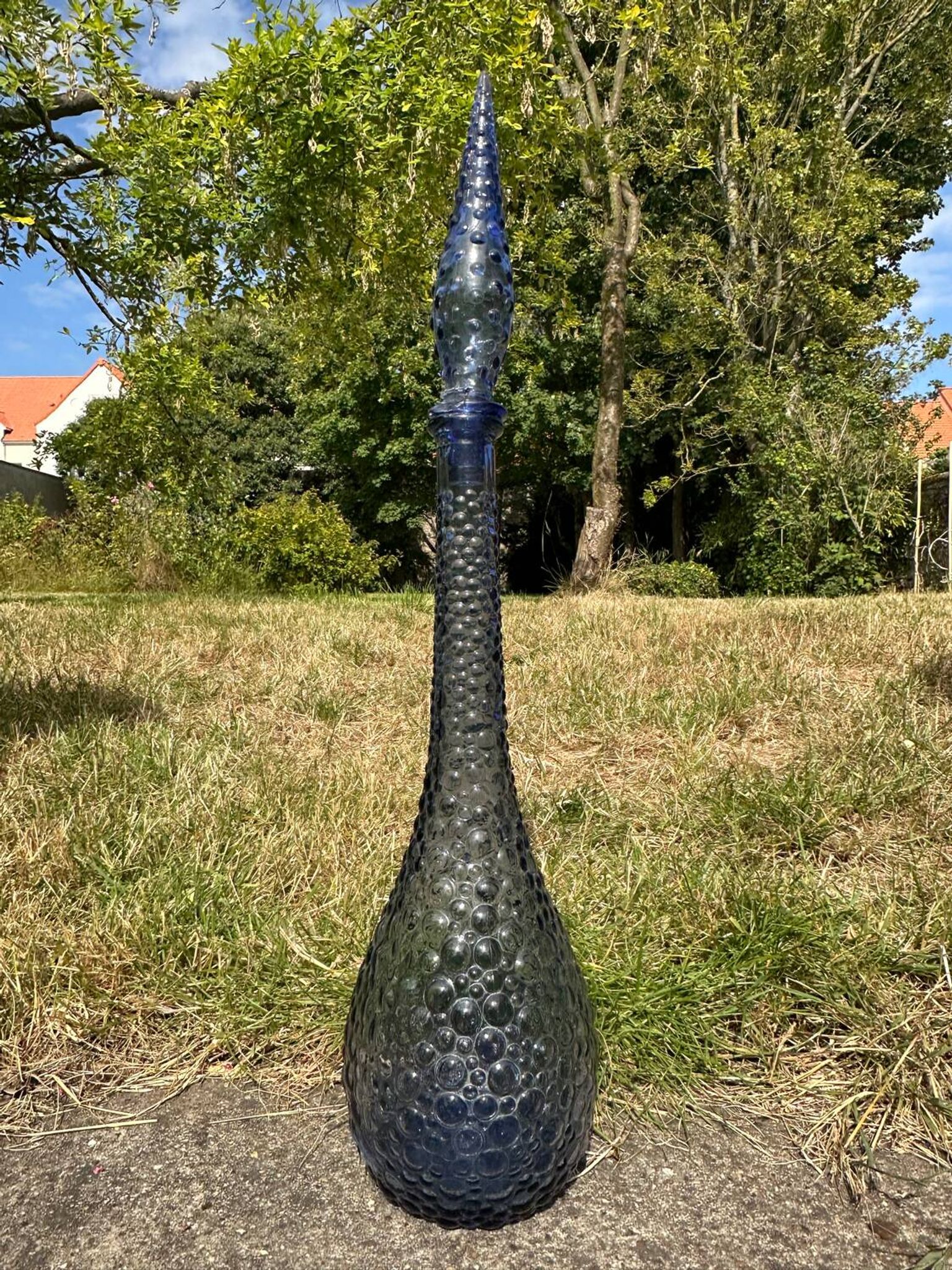 Carafe empoli violet mauve petits bulles hobnail