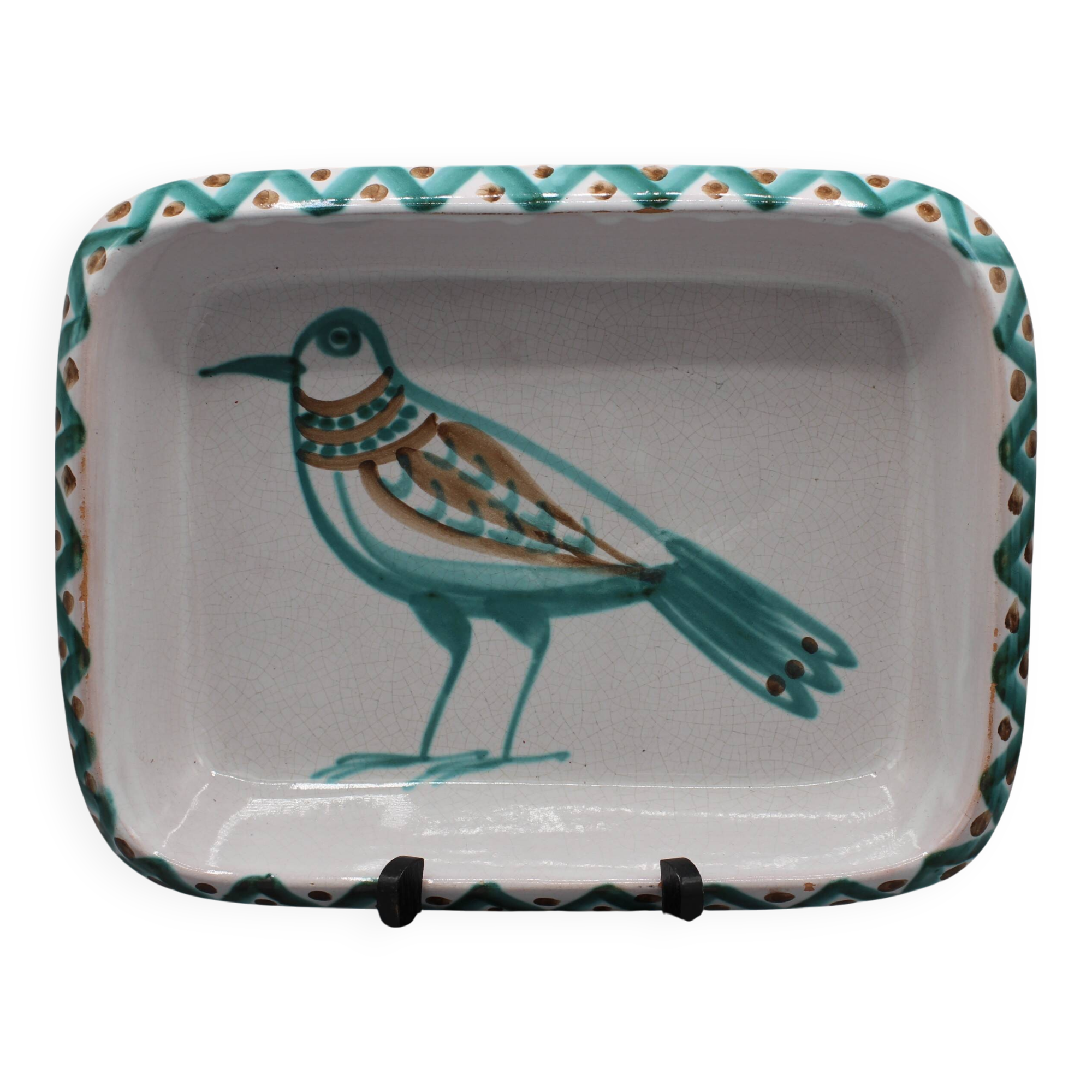 Large vintage ceramic dish depicting a bird - robert picault