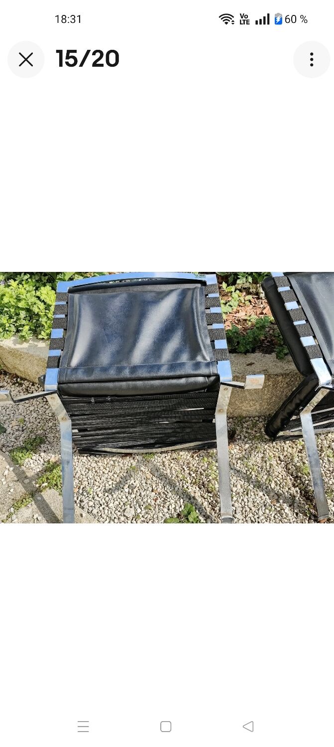 Pair of Vintage Hans Eichenberger Lounge Chairs in Faux Leather and Chrome Steel