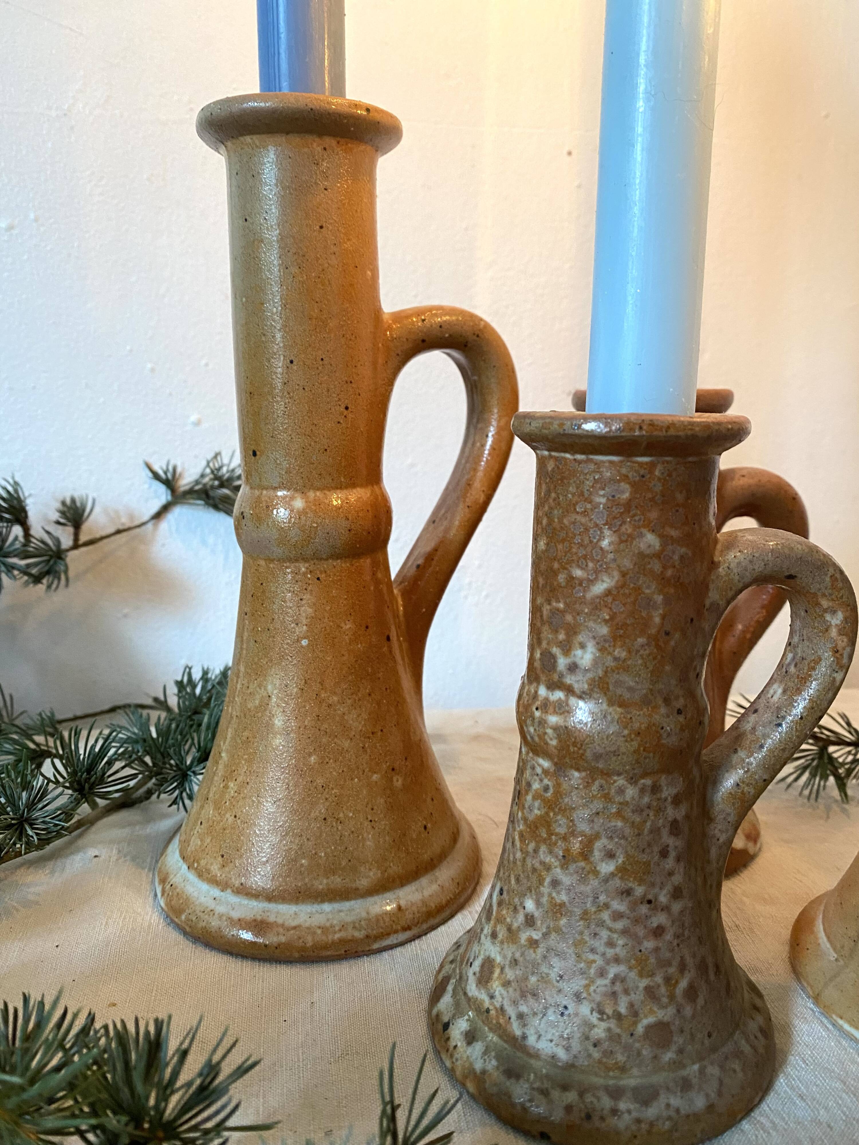 Stoneware candle holders x5