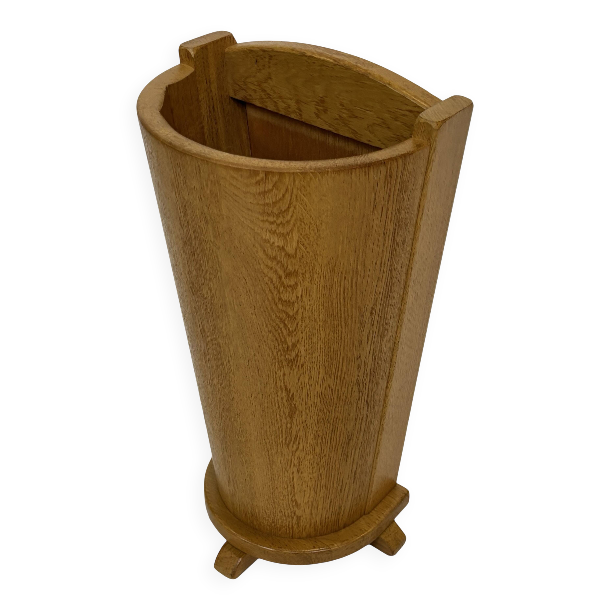 Porte-parapluie vintage en chêne, design de rangement minimaliste des années 60