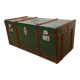 Vintage wooden and metal green travel trunk, circa 1930.