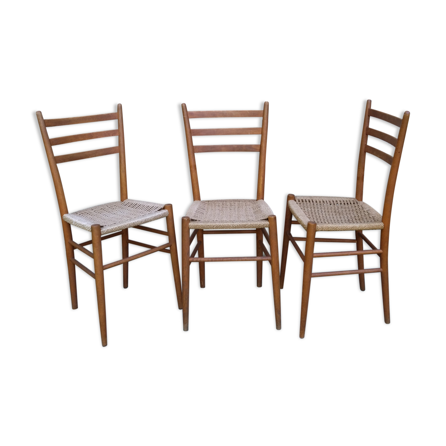 3 Scandinavian chairs seated in rope