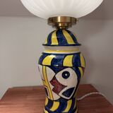 Lampe à poser motifs poissons globe en verre plissé