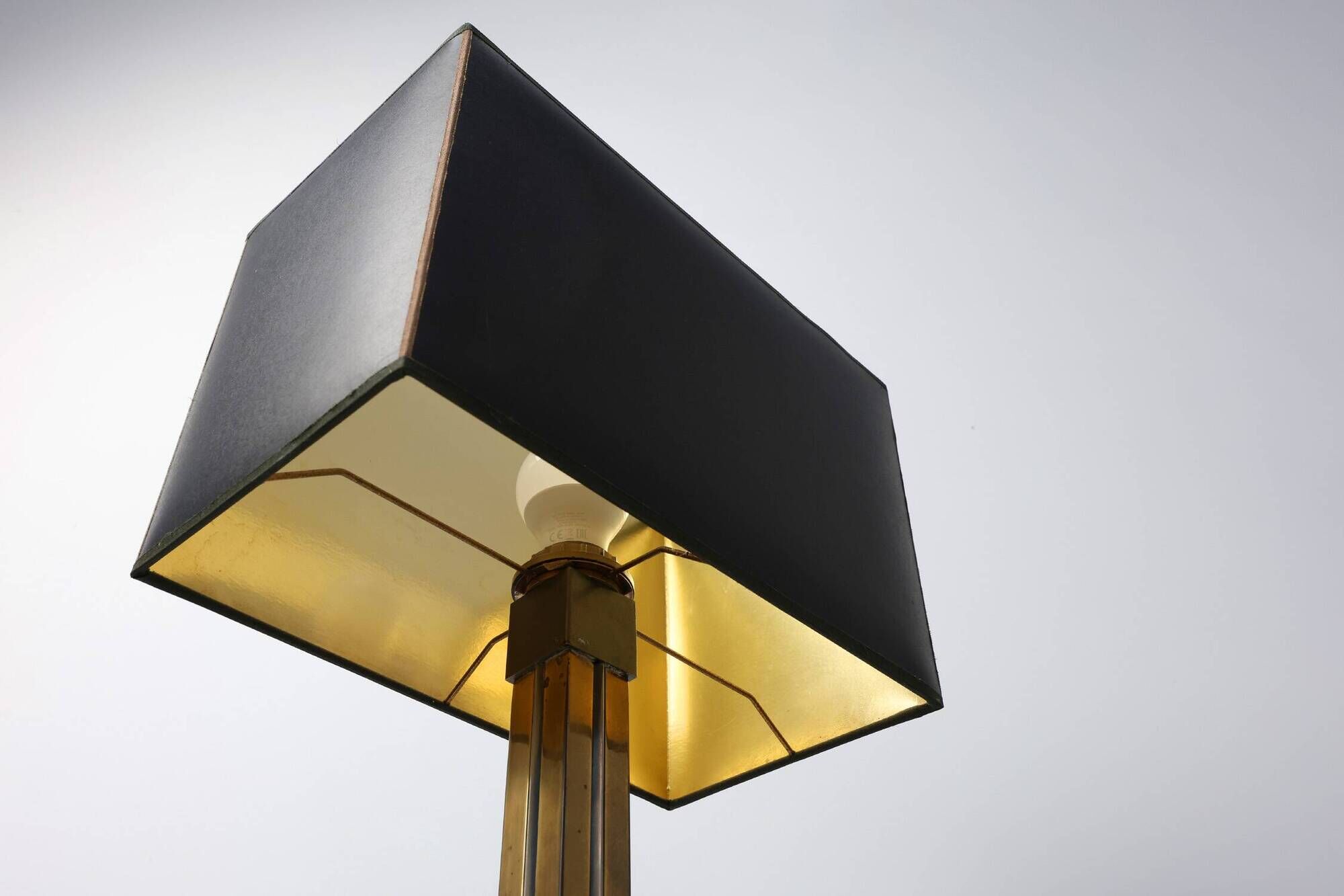 Brass table lamp with black rectangular shade by Deknudt, Belgium, 1970s