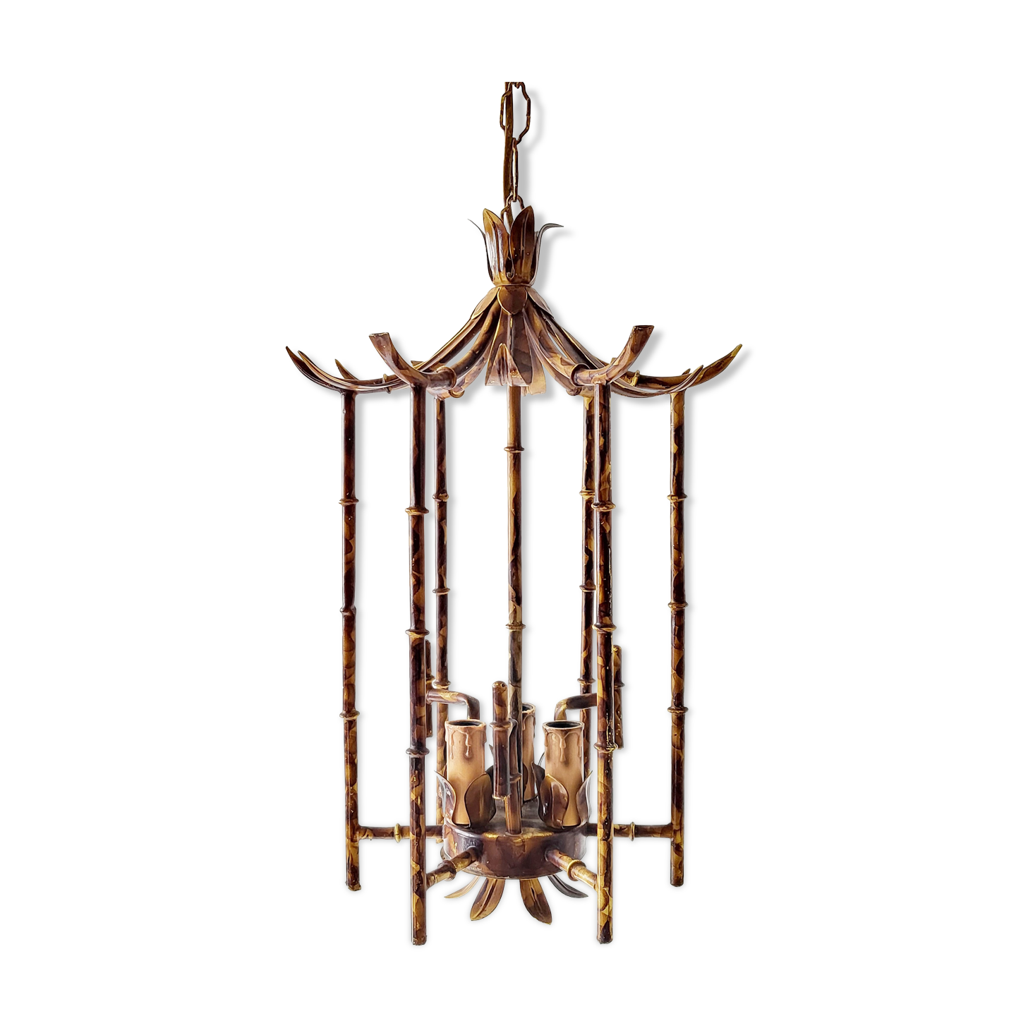 Suspension vintage 1970 pagode faux bambou