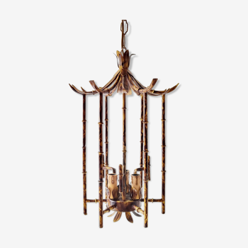 Suspension vintage 1970 pagode faux bambou