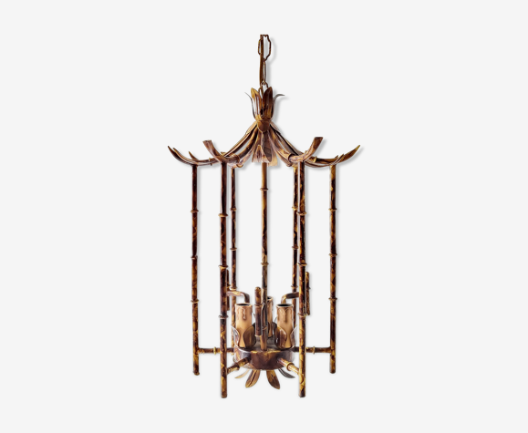 Suspension vintage 1970 pagode faux bambou