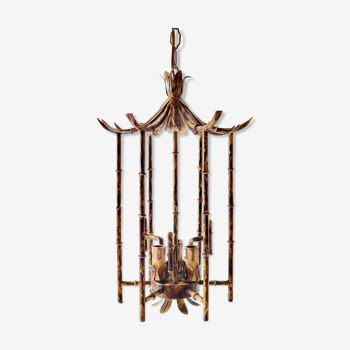 Vintage suspension 1970 faux bamboo pagoda