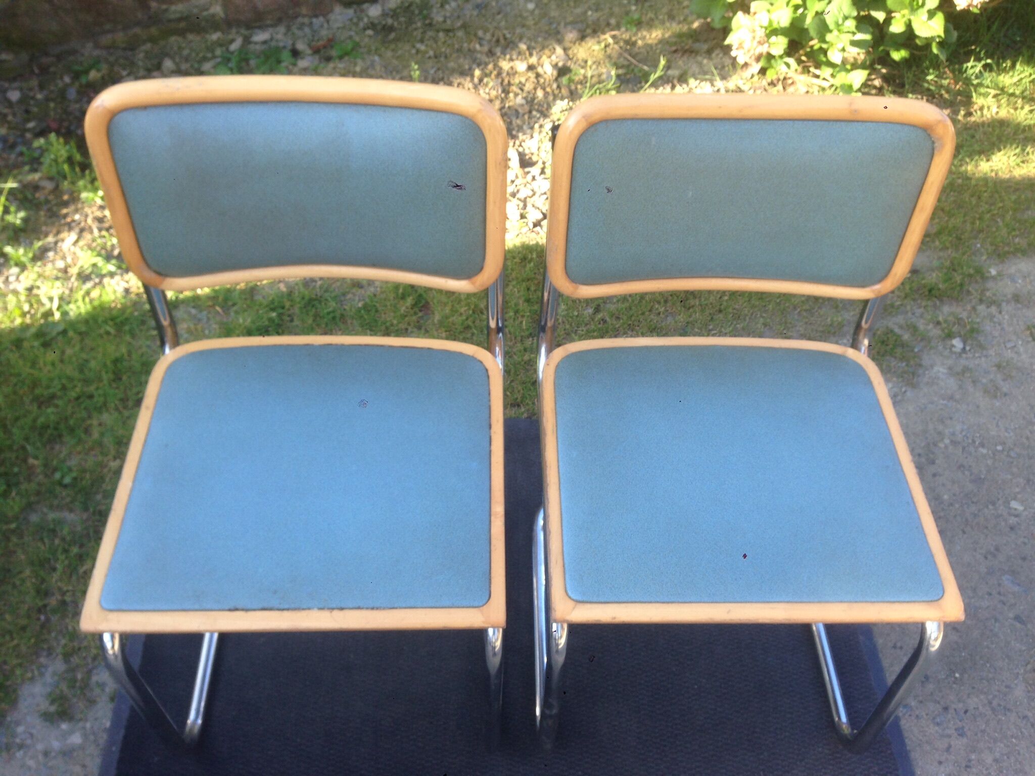 Pair of chairs B 32 Cesca Skaï blue by Marcel Breuer vintage 1960