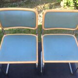 Pair of chairs B 32 Cesca Skaï blue by Marcel Breuer vintage 1960