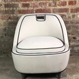 Retro vintage 80's armchair in white velvet with black trim
