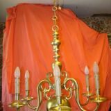 Dutch chandelier in solid bronze with 6 light arms, early 20th century.