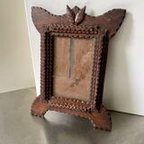 Cadre en bois sculpté tramp art ancien 27 cm x 20 cm
