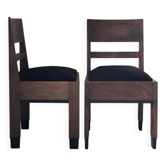 Paire de Chaises Art Déco « Haagse School » en Chêne Par H. Fels Pour LOV Oosterbeek