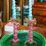 Set of two vintage Murano glass palm tree candle holders