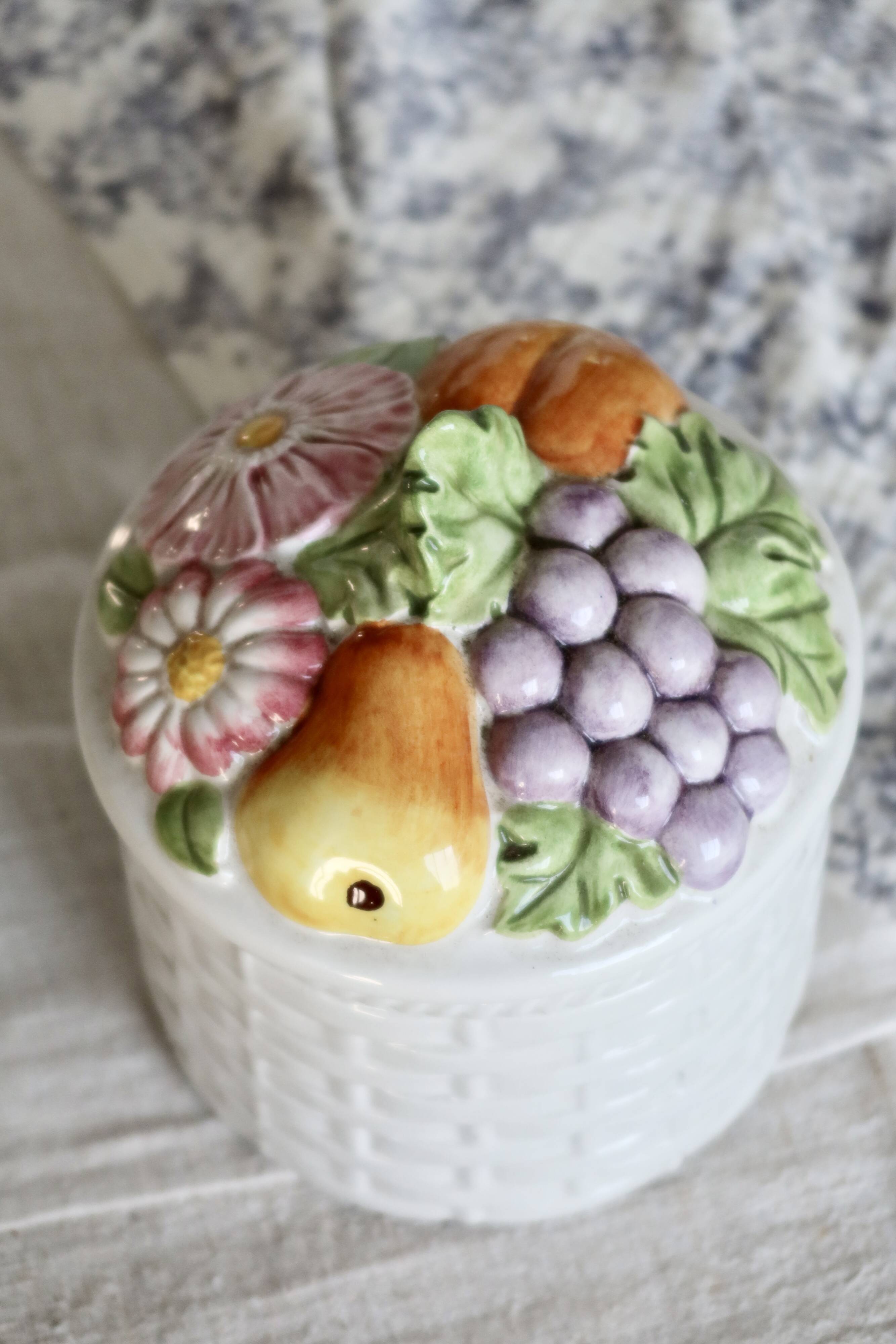 Vintage ceramic candy box with braided and slip