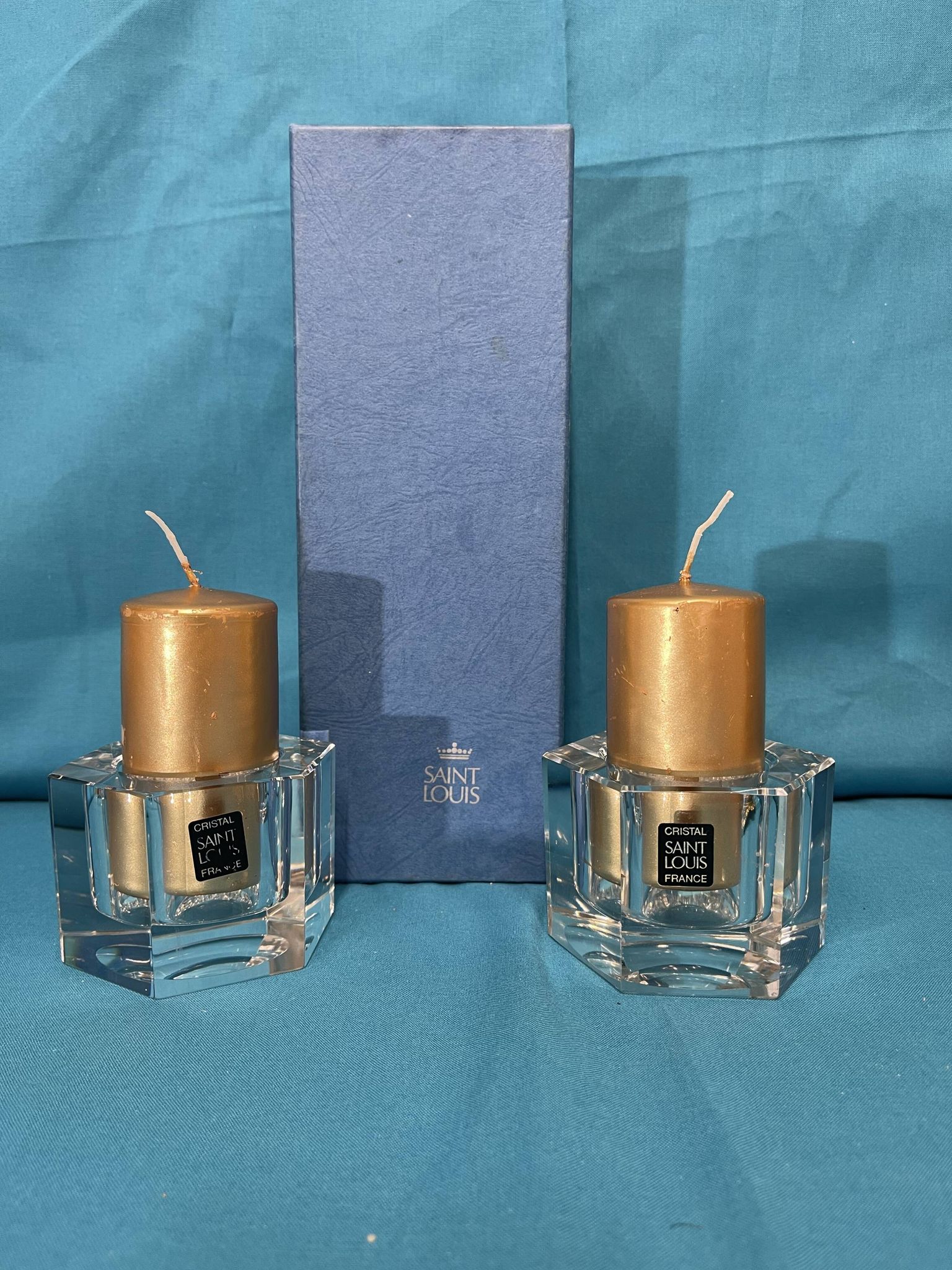 Pair of crystal candle holders saint-louis original box