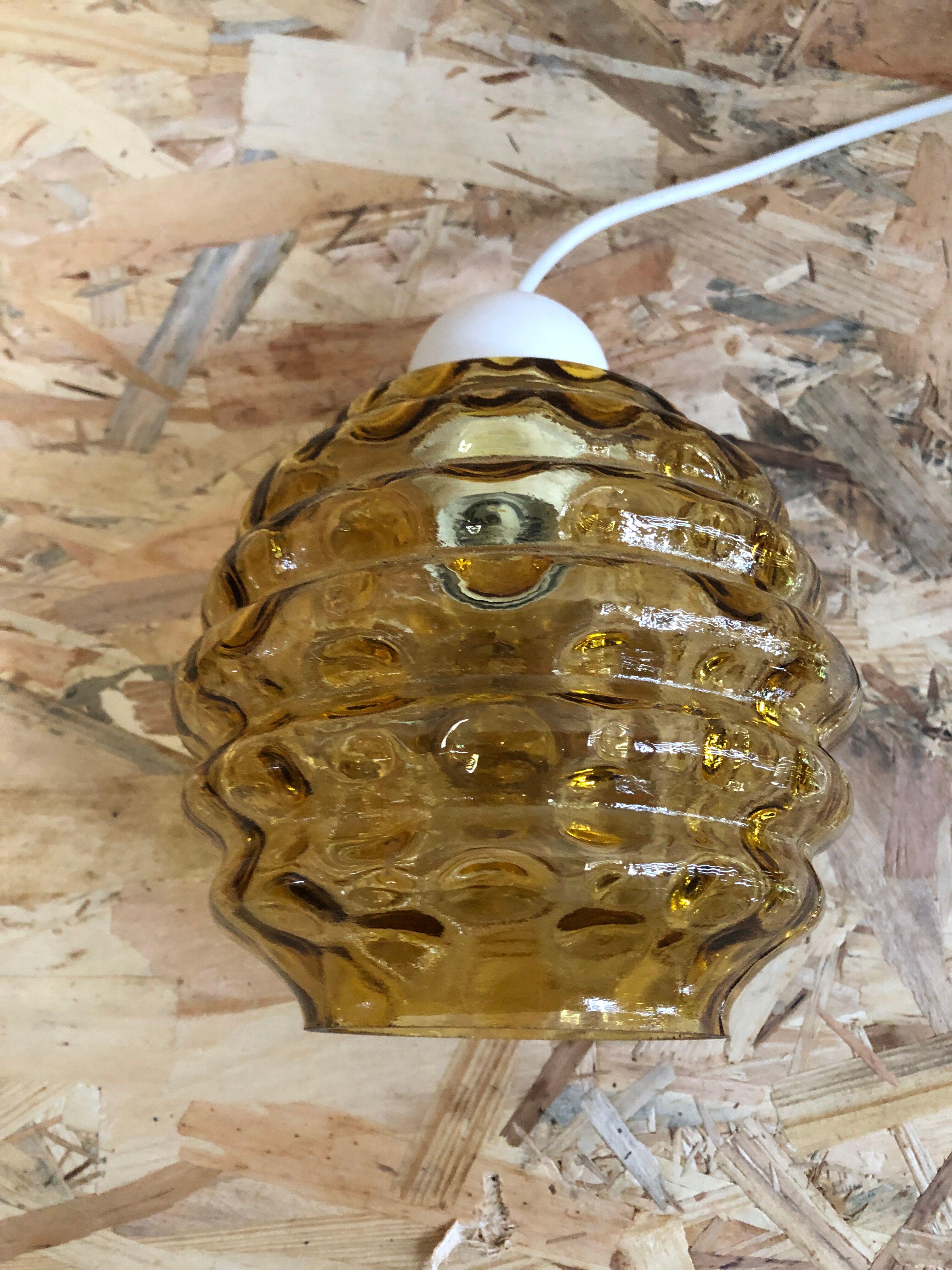 Old suspension ball glass blown orange luminaire 70s vintage