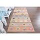 Vintage Turkish Oushak Handmade Wool Cotton Green Kilim Runner Rug 129x297