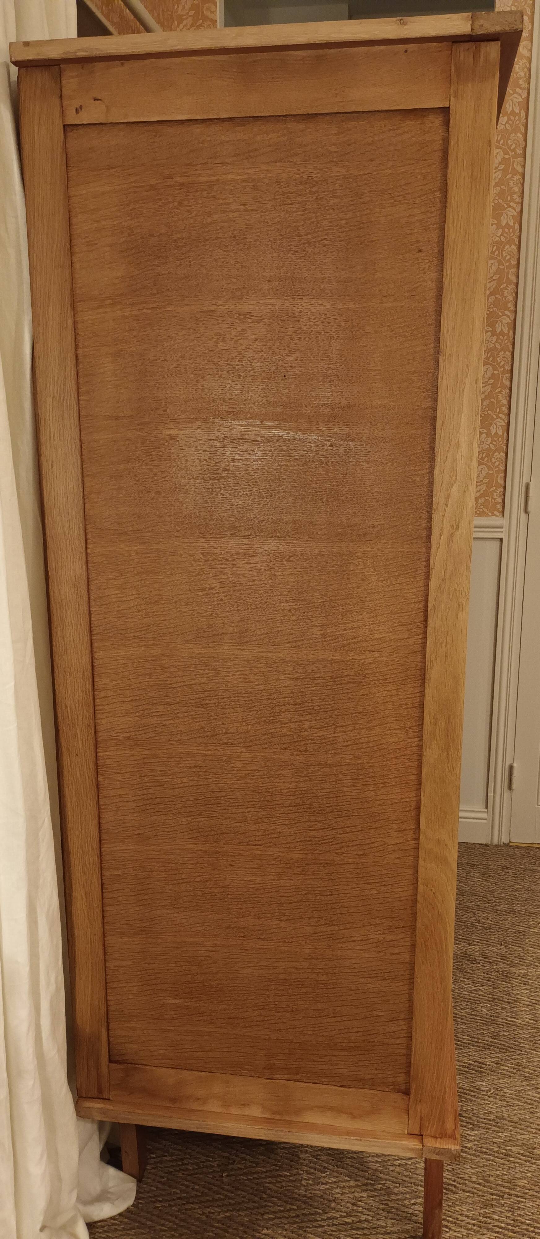 Vintage oak wardrobe with mirror with two sliding doors, France 1960s