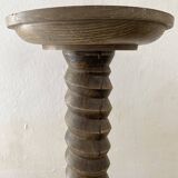 Antique pedestal table, column base, press screw, handcrafted piece.
