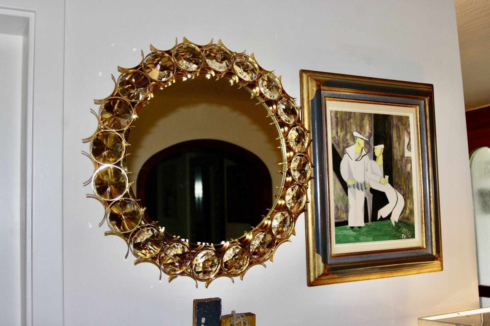 Vintage circular mirror in gold brass by christoph palma austria 1960