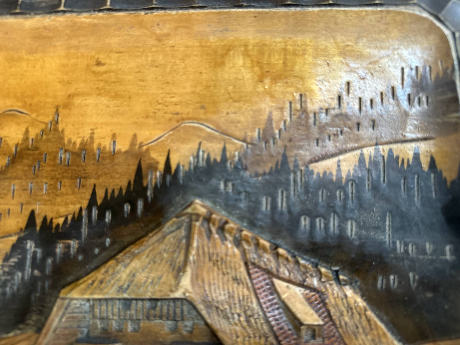 Carved wooden wall panel Black Forest Chalet mountain Switzerland Germany