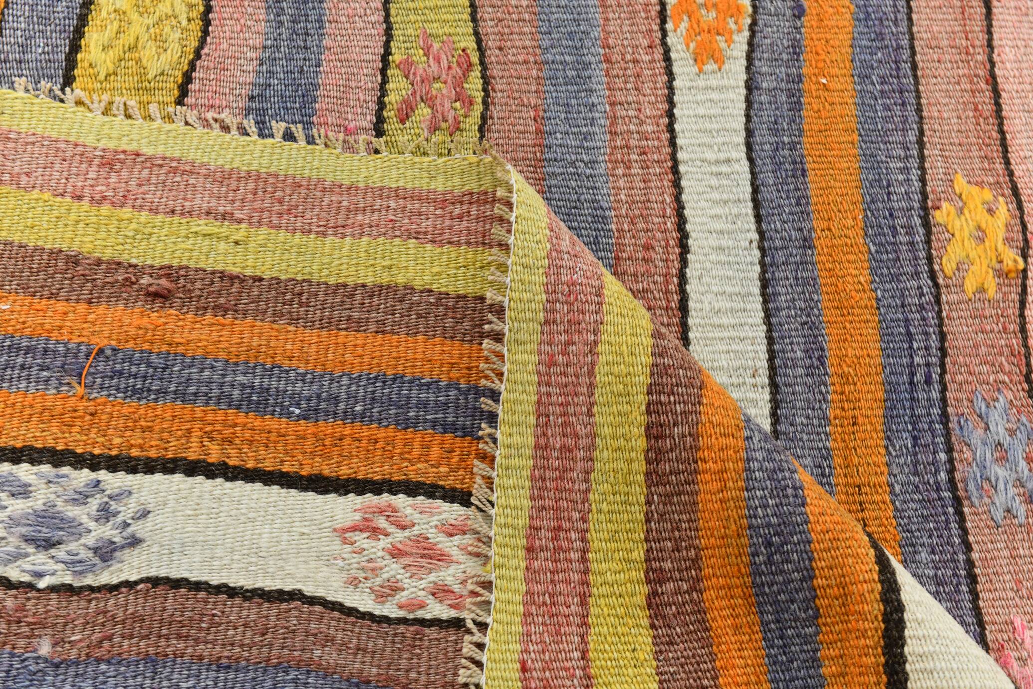 Kilim Vintage Anatolien Rayé – Tons Pastel Multicolores, Style Bohème
