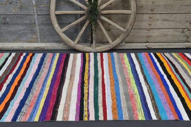 1970s Vintage Turkish Oushak Handmade Wool Cotton Blue Runner Rug 142x347