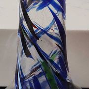 Designer Ball Vase in blown art glass, Murano style. Multi-colored speckles/smoke swirls. Dim 26 x 13 cm