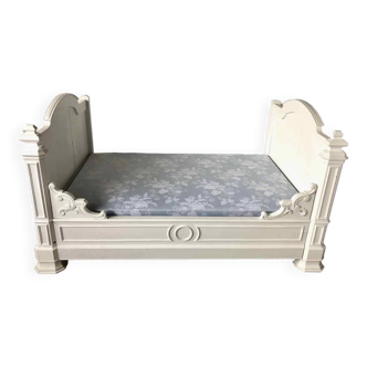 19th century style solid wood sleigh bed, white lacquered