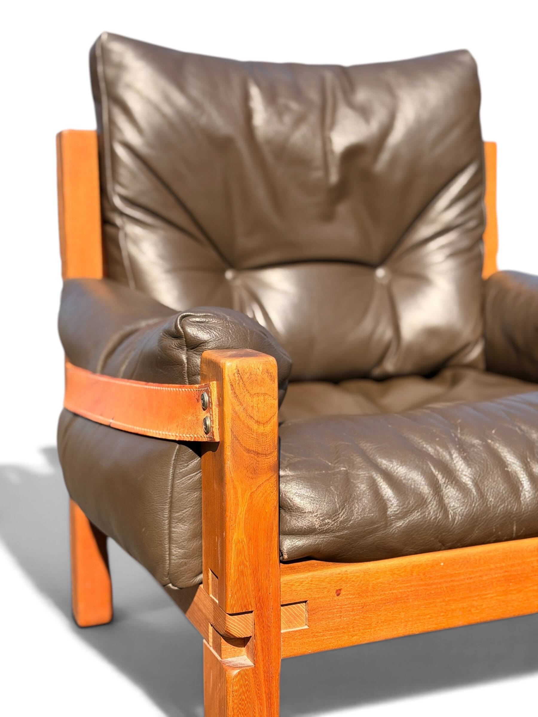 Ensemble Salon Pierre Chapo - Canapé S32 & Fauteuil S15 - Orme & Cuir Brun