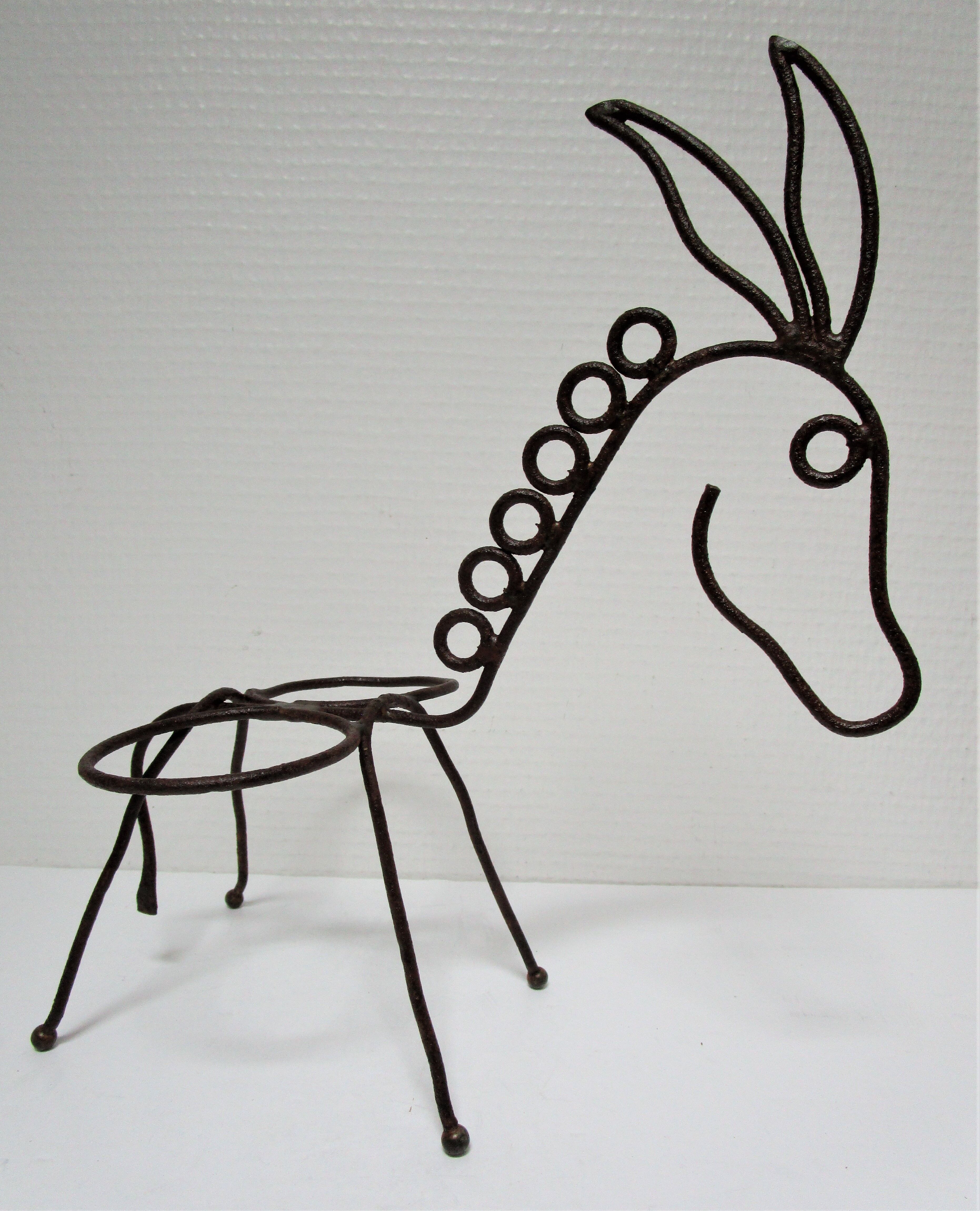 Sculptural zoomorphic gardener donkey metal patina rust vintage 50 60s