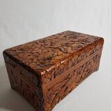 Old wooden box carved in Dodin around 1950 decorated with Phoenix